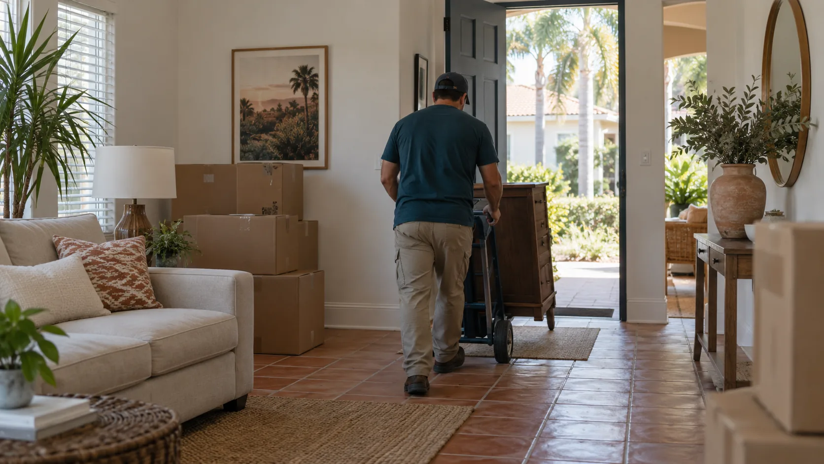 Worker moving furniture from a Florida home